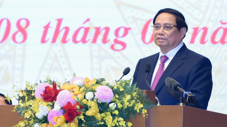 Thủ tướng Phạm Minh Chính phát biểu ý kiến tại Hội nghị. (Ảnh: TRẦN HẢI)