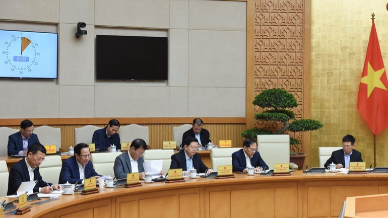 Các thành viên Chính phủ tham dự phiên họp. (Ảnh: TRẦN HẢI)