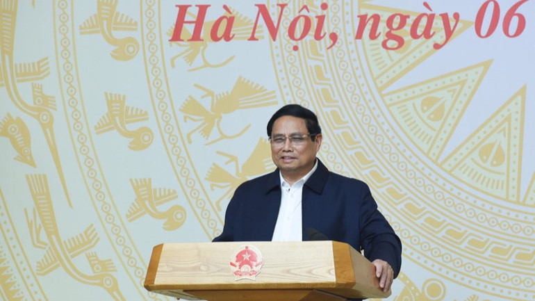 Thủ tướng Phạm Minh Chính phát biểu ý kiến tại buổi gặp mặt. (Ảnh: TRẦN HẢI)