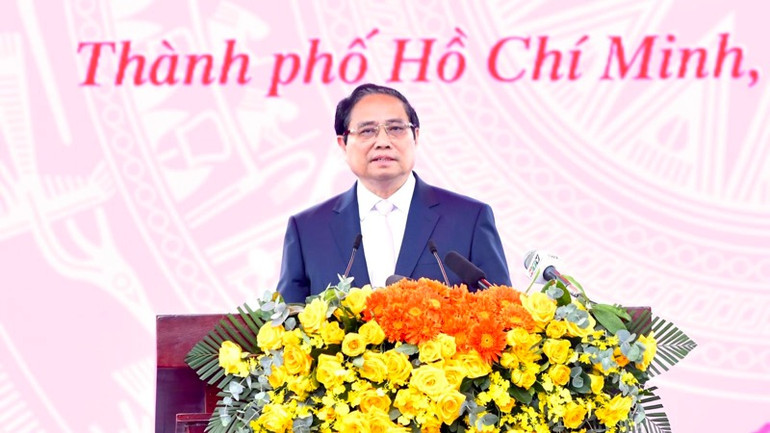 Thủ tướng Phạm Minh Chính phát biểu ý kiến tại buổi lễ. (Ảnh: THANH GIANG)