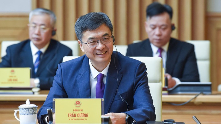Đồng chí Trần Cương phát biểu ý kiến tại buổi tiếp. (Ảnh: TRẦN HẢI)