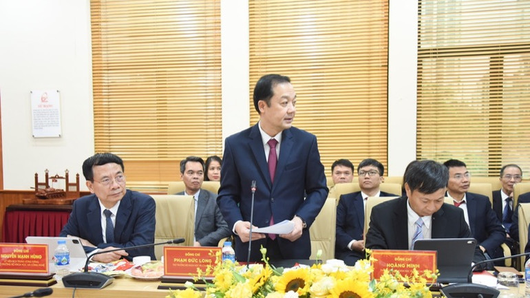 Lãnh đạo Bộ Khoa học và Công nghệ phát biểu ý kiến tại buổi làm việc. (Ảnh: TRẦN HẢI) Lãnh đạo Bộ Khoa học và Công nghệ phát biểu ý kiến tại buổi làm việc. (Ảnh: TRẦN HẢI)