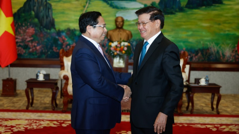 Thủ tướng Phạm Minh Chính với Tổng Bí thư, Chủ tịch nước Lào Thongloun Sisoulith. (Ảnh: THANH GIANG) Thủ tướng Phạm Minh Chính với Tổng Bí thư, Chủ tịch nước Lào Thongloun Sisoulith. (Ảnh: THANH GIANG)