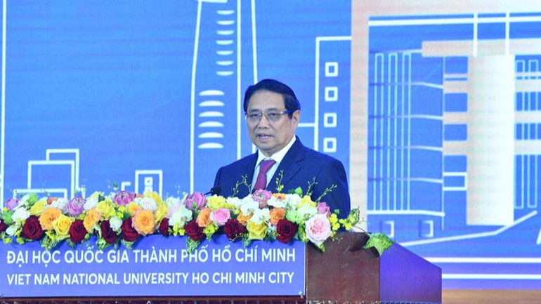 Thủ tướng Phạm Minh Chính phát biểu ý kiến tại buổi lễ. (Ảnh: THANH GIANG)