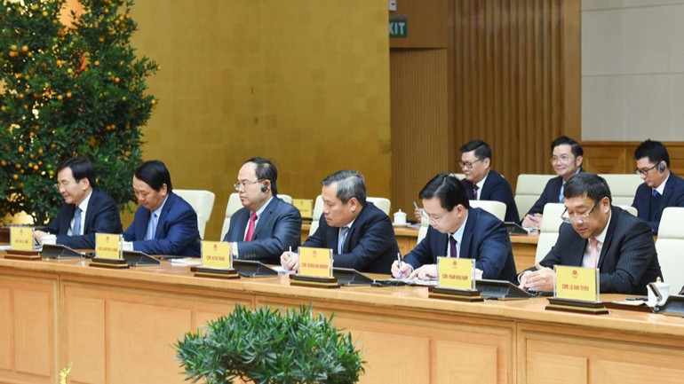 Lãnh đạo các bộ, ngành Việt Nam tham dự buổi tiếp. (Ảnh: TRẦN HẢI)