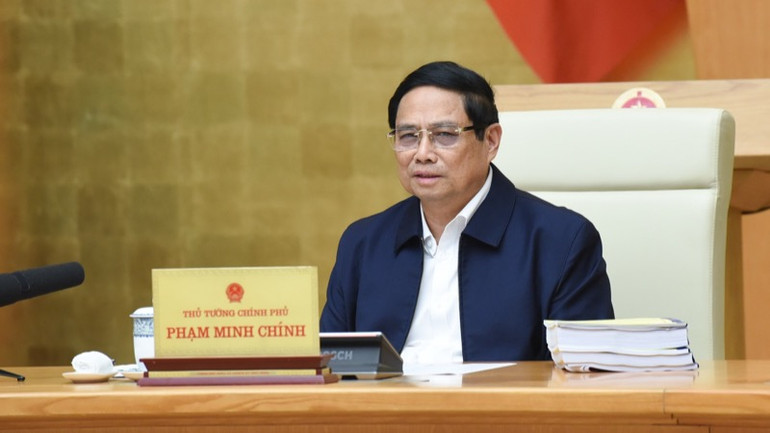 Thủ tướng Phạm Minh Chính phát biểu ý kiến chỉ đạo Phiên họp. (Ảnh: TRẦN HẢI)