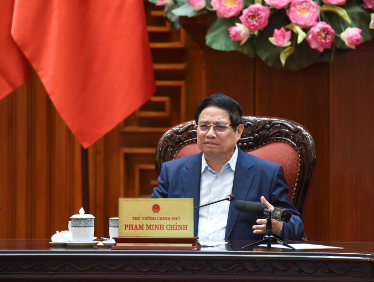 Thủ tướng Phạm Minh Chính phát biểu ý kiến tại cuộc họp. (Ảnh: TRẦN HẢI)
