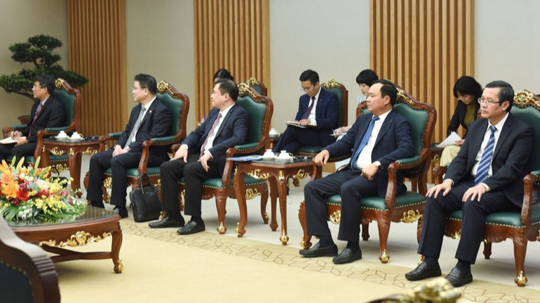 Đại diện lãnh đạo các bộ, ngành Việt Nam tham dự buổi tiếp. (Ảnh: TRẦN HẢI)