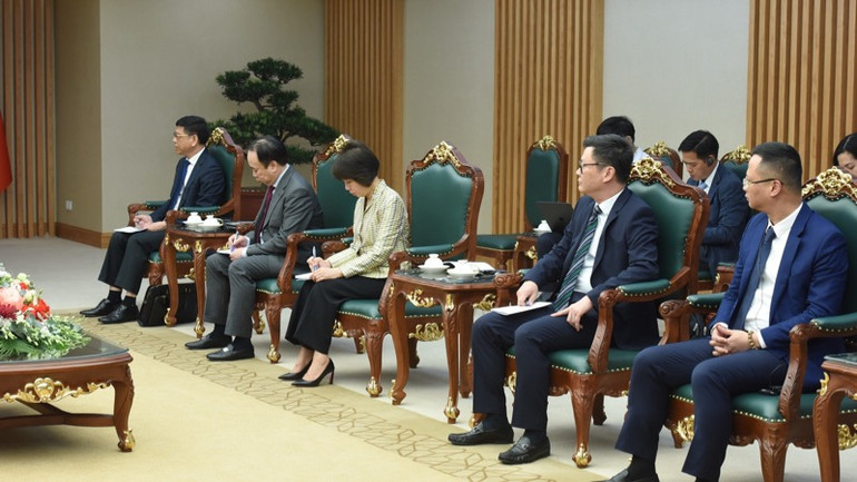 Đại diện lãnh đạo các bộ, ngành Việt Nam tham dự buổi tiếp. (Ảnh: TRẦN HẢI)