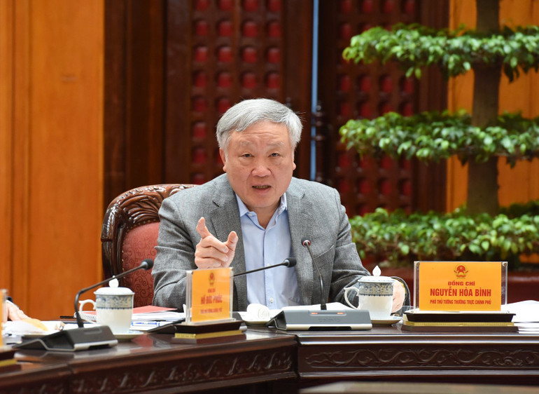 Phó Thủ tướng Thường trực Chính phủ Nguyễn Hòa Bình phát biểu ý kiến tại cuộc họp. (Ảnh: TRẦN HẢI)