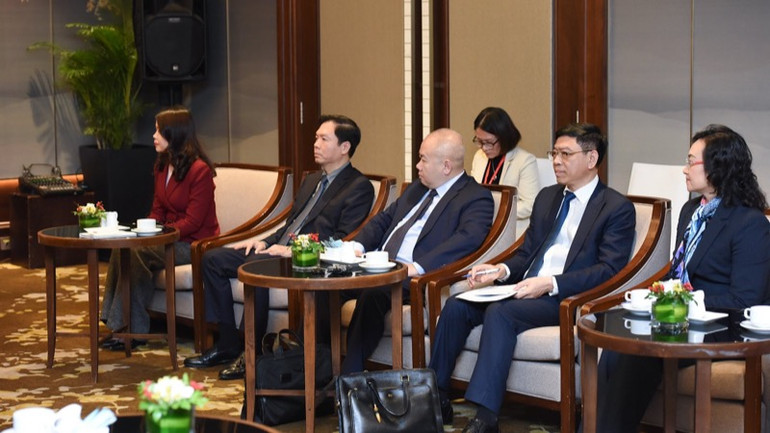 Lãnh đạo các bộ, ngành Việt Nam tham dự buổi tiếp. (Ảnh: TRẦN HẢI)