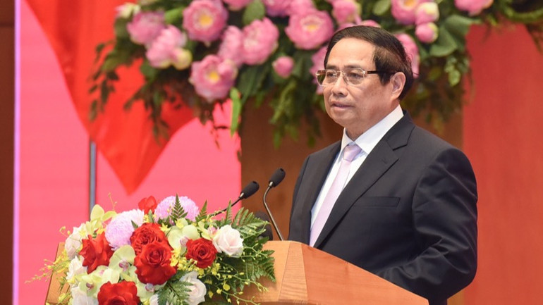 Thủ tướng Phạm Minh Chính phát biểu tại buổi lễ. (Ảnh: TRẦN HẢI)