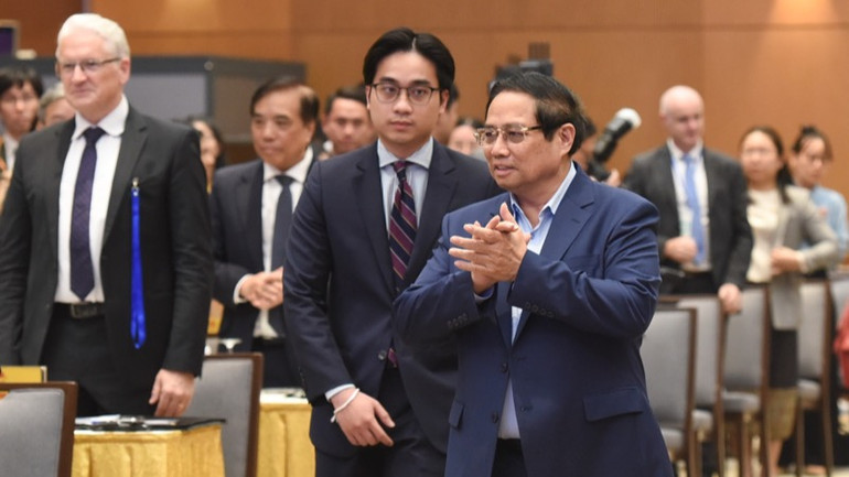 Thủ tướng Phạm Minh Chính tới dự Lễ công bố FTA Index 2024 (Ảnh: TRẦN HẢI).