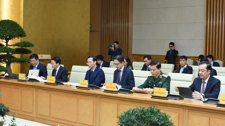 Đại diện lãnh đạo các bộ, ngành Việt Nam tham dự buổi tiếp. (Ảnh: TRẦN HẢI)