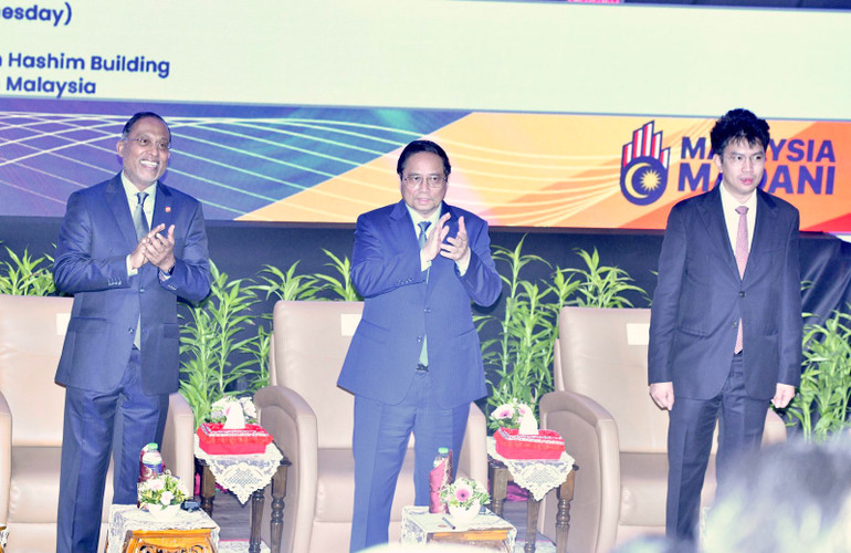 Thủ tướng Phạm Minh Chính tới thăm và phát biểu chính sách tại Đại học Quốc gia Malaysia. (Ảnh: THANH GIANG)