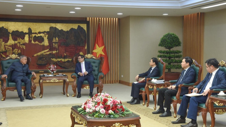 Đại diện lãnh đạo một số bộ, ngành Việt Nam tham dự buổi tiếp. (Ảnh: TRẦN HẢI)