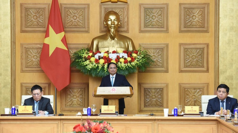 Thủ tướng Phạm Minh Chính phát biểu ý kiến tại Tọa đàm. (Ảnh: TRẦN HẢI)