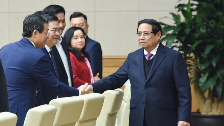 Thủ tướng Phạm Minh Chính với các đại biểu tham dự Hội nghị (Ảnh: THANH GIANG).