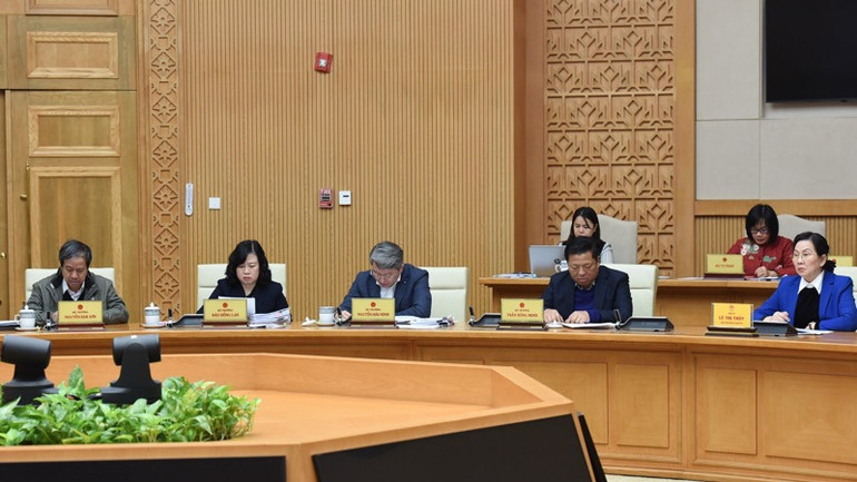 Các thành viên Chính phủ tham dự phiên họp. (Ảnh: TRẦN HẢI)