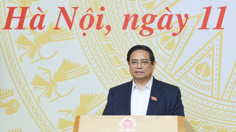 Thủ tướng Phạm Minh Chính phát biểu ý kiến tại phiên họp. (Ảnh TRẦN HẢI).