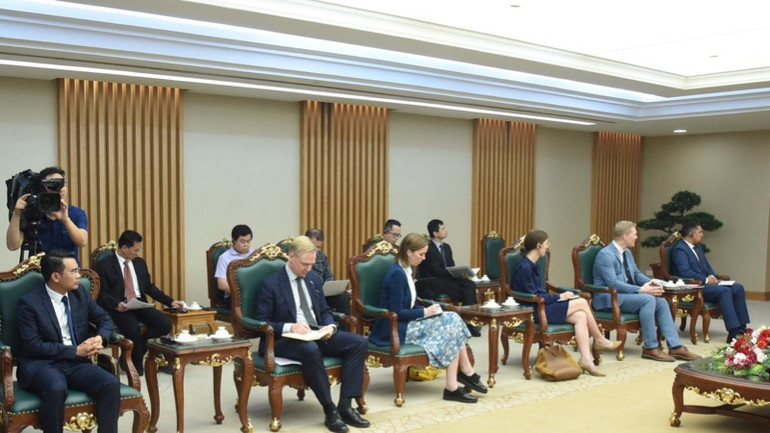 Các đại biểu phía Thụy Điển tham dự buổi tiếp. (Ảnh: TRẦN HẢI)