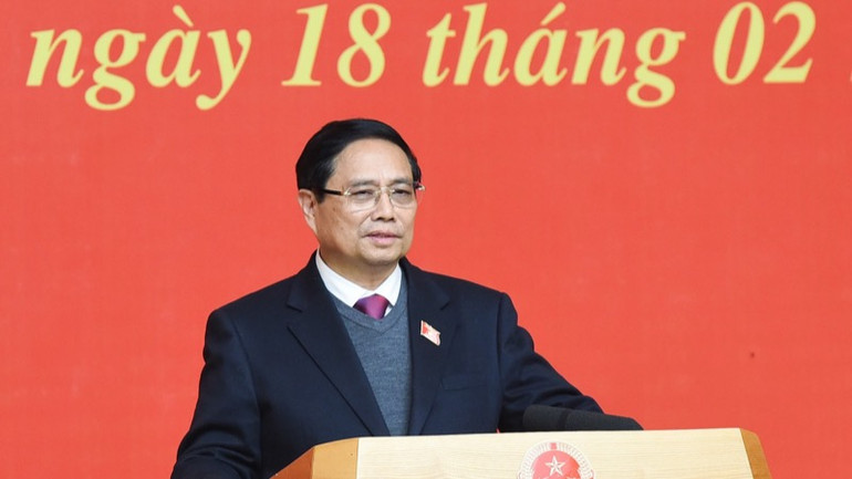 Thủ tướng Phạm Minh Chính phát biểu ý kiến chỉ đạo, giao nhiệm vụ. (Ảnh: TRẦN HẢI)