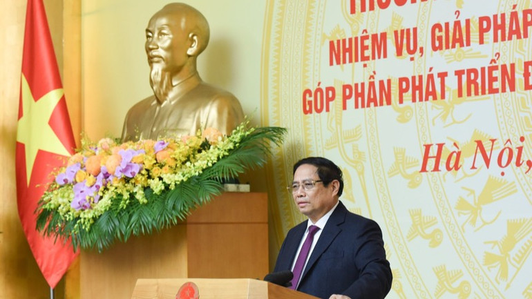 Thủ tướng Phạm Minh Chính phát biểu ý kiến tại Hội nghị. (Ảnh: TRẦN HẢI)