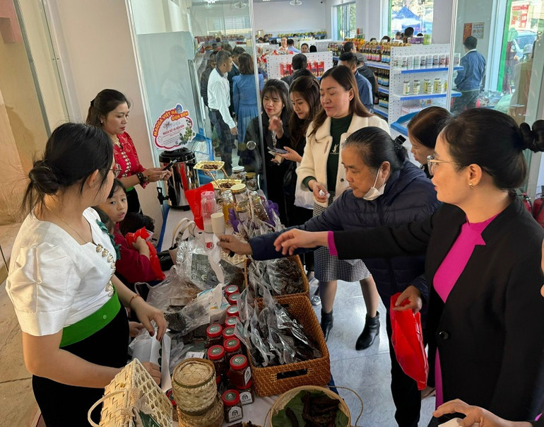 Điểm trưng bày đã thu hút đông đảo người dân, du khách tới tham quan, mua sắm.