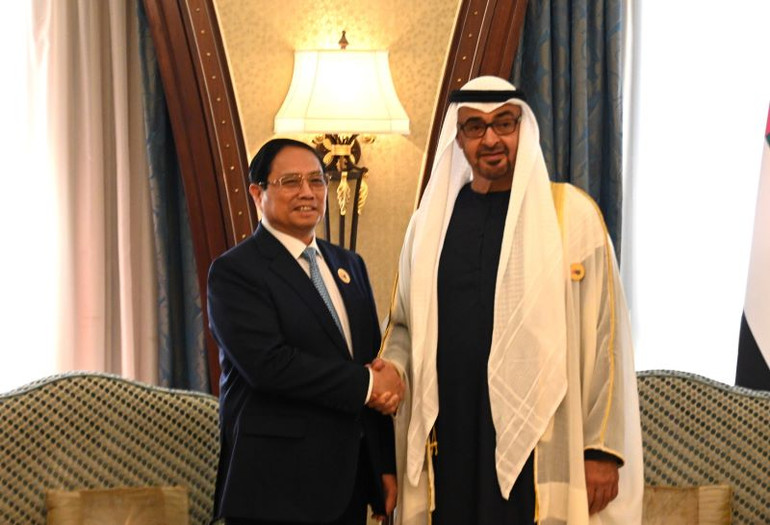 Thủ tướng Chính phủ Phạm Minh Chính tiếp Tổng thống Các Tiểu vương quốc Ả-rập Thống nhất (UAE) Sheikh Mohamed bin Zayed Al Nahyan.