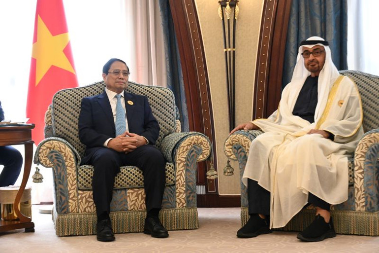 Thủ tướng Chính phủ Phạm Minh Chính tiếp Tổng thống Các Tiểu vương quốc Ả-rập Thống nhất (UAE) Sheikh Mohamed bin Zayed Al Nahyan.