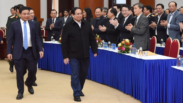 Thủ tướng Phạm Minh Chính tới dự và chỉ đạo Hội nghị tổng kết công tác tài chính-ngân sách nhà nước. (Ảnh: TRẦN HẢI)