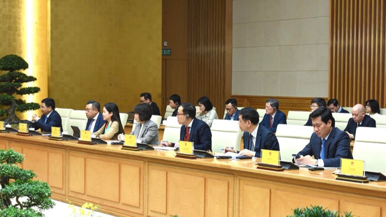 Lãnh đạo các bộ, ngành Việt Nam tại buổi tiếp. (Ảnh: Trần Hải)