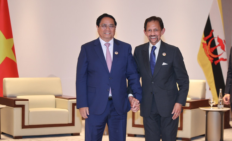 Thủ tướng Chính phủ Phạm Minh Chính và Quốc vương Brunei Darussalam Haji Hassanal Bolkiah. (Ảnh: Nhật Bắc/VGP) Thủ tướng Chính phủ Phạm Minh Chính và Quốc vương Brunei Darussalam Haji Hassanal Bolkiah. (Ảnh: Nhật Bắc/VGP)