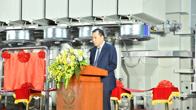 Chủ tịch Hội đồng Thành viên EVN Đặng Hoàng An phát biểu ý kiến tại buổi lễ (Ảnh: THANH GIANG)