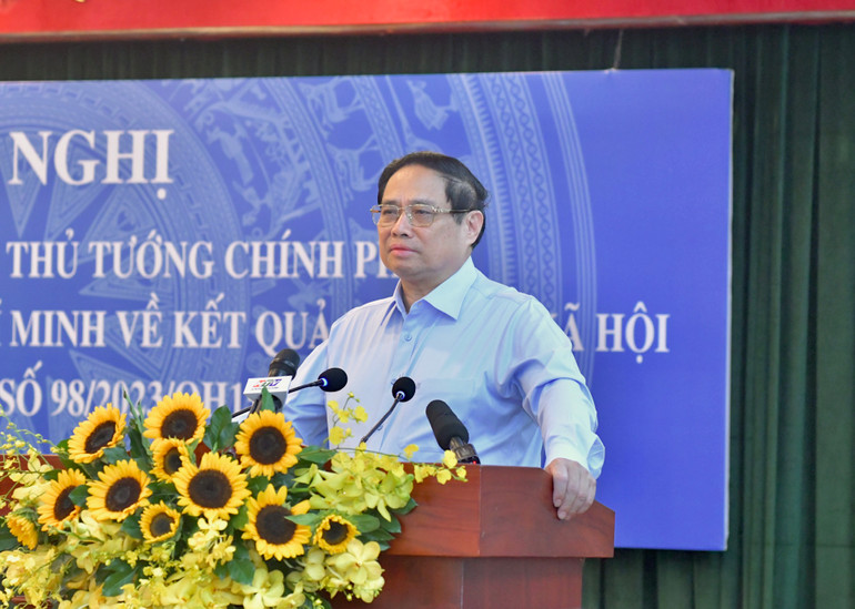 Thủ tướng Phạm Minh Chính phát biểu ý kiến tại Hội nghị. (Ảnh: THANH GIANG)