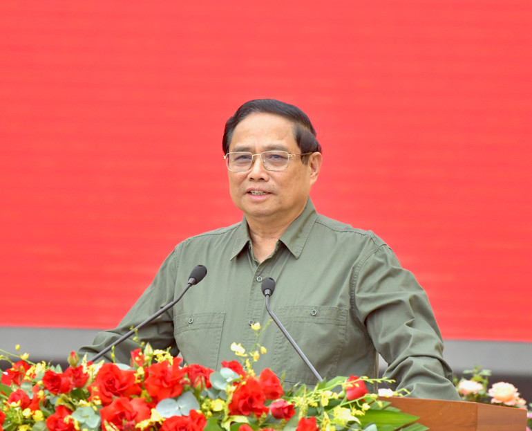 Thủ tướng Phạm Minh Chính phát biểu ý kiến tại buổi lễ. (Ảnh: Thanh Giang) Thủ tướng Phạm Minh Chính phát biểu ý kiến tại buổi lễ. (Ảnh: Thanh Giang)