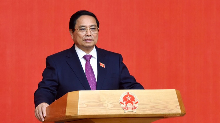 Thủ tướng Phạm Minh Chính phát biểu ý kiến tại buổi lễ. (Ảnh: Trần Hải)