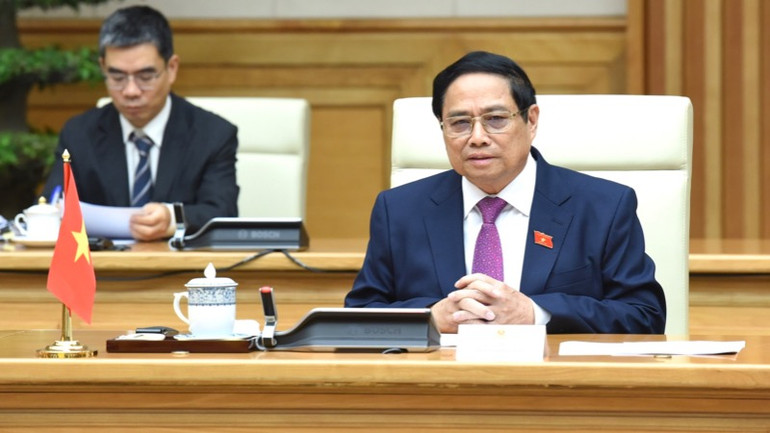 Thủ tướng Phạm Minh Chính phát biểu ý kiến tại buổi tiếp kiến (Ảnh: Trần Hải).