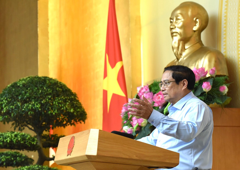 Thủ tướng Phạm Minh Chính phát biểu ý kiến tại hội nghị. (Ảnh:TRẦN HẢI)