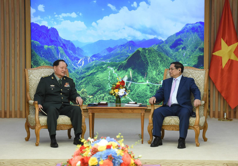 Thủ tướng Phạm Minh Chính tiếp Thượng tướng Trương Hựu Hiệp, Ủy viên Bộ Chính trị, Phó Chủ tịch Quân ủy Trung ương Trung Quốc. (Ảnh: Trần Hải) Thủ tướng Phạm Minh Chính tiếp Thượng tướng Trương Hựu Hiệp, Ủy viên Bộ Chính trị, Phó Chủ tịch Quân ủy Trung ương Trung Quốc. (Ảnh: Trần Hải)