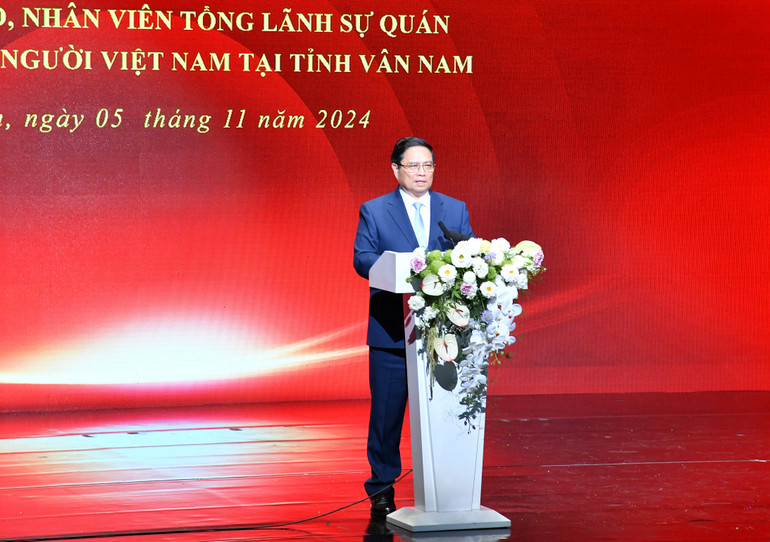 Thủ tướng Phạm Minh Chính phát biểu ý kiến tại buổi gặp gỡ. (Ảnh: Thanh Giang)