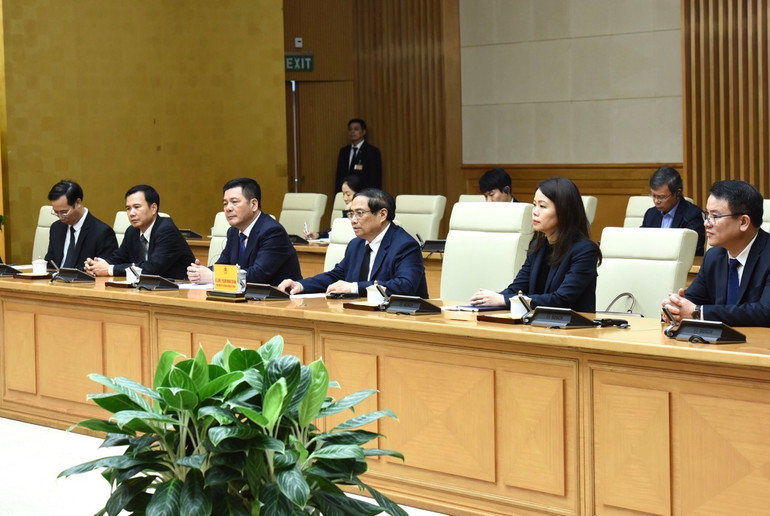 Thủ tướng Phạm Minh Chính phát biểu ý kiến tại buổi tiếp. (Ảnh: TRẦN HẢI)