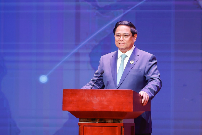 Thủ tướng Phạm Minh Chính phát biểu ý kiến tại sự kiện. (Ảnh: Nhật Bắc/VGP)