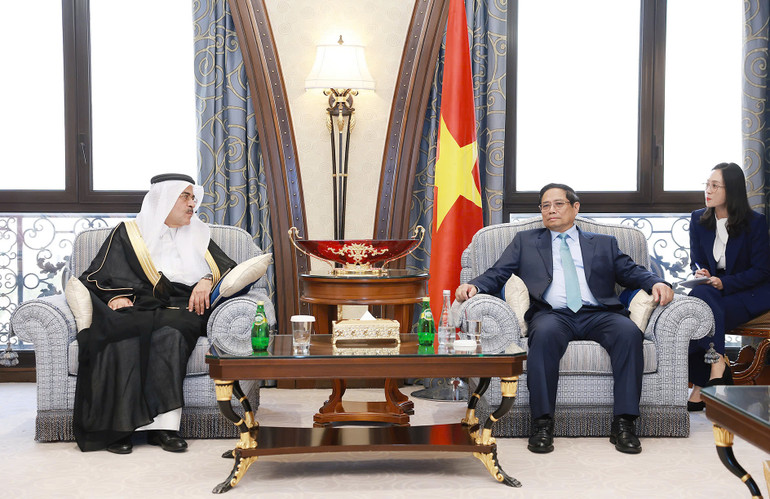 Thủ tướng Chính phủ Phạm Minh Chính tiếp ông Amin Al-Nasser, Chủ tịch kiêm Tổng Giám đốc Tập đoàn dầu khí Saudi Arabia. (Ảnh: Dương Giang/TTXVN)