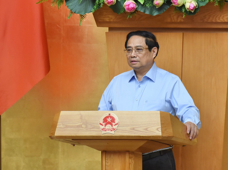 Thủ tướng Phạm Minh Chính phát biểu ý kiến tại cuộc họp. (Ảnh: Trần Hải)