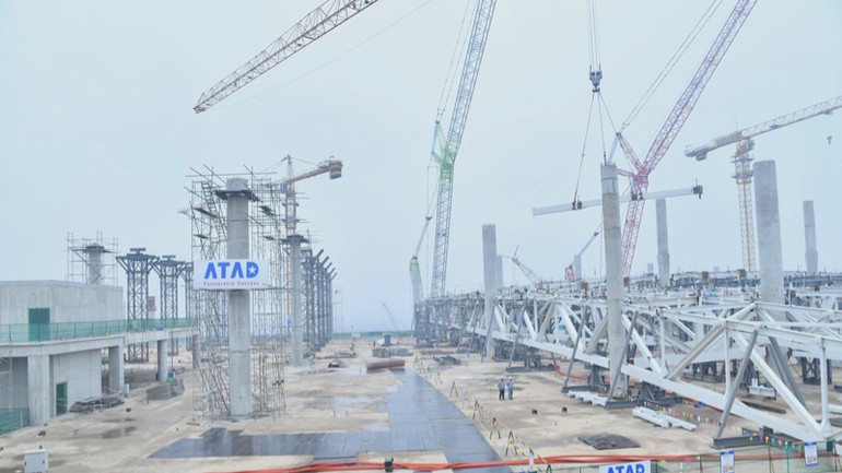 Công trường xây dựng Nhà ga hành khách Cảng hàng không quốc tế Long Thành. (Ảnh: THANH GIANG)