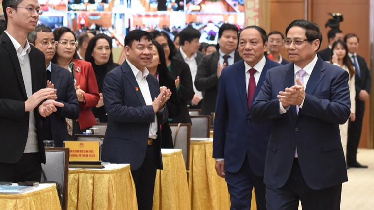 Thủ tướng Phạm Minh Chính tới dự Hội nghị. (Ảnh: TRẦN HẢI)