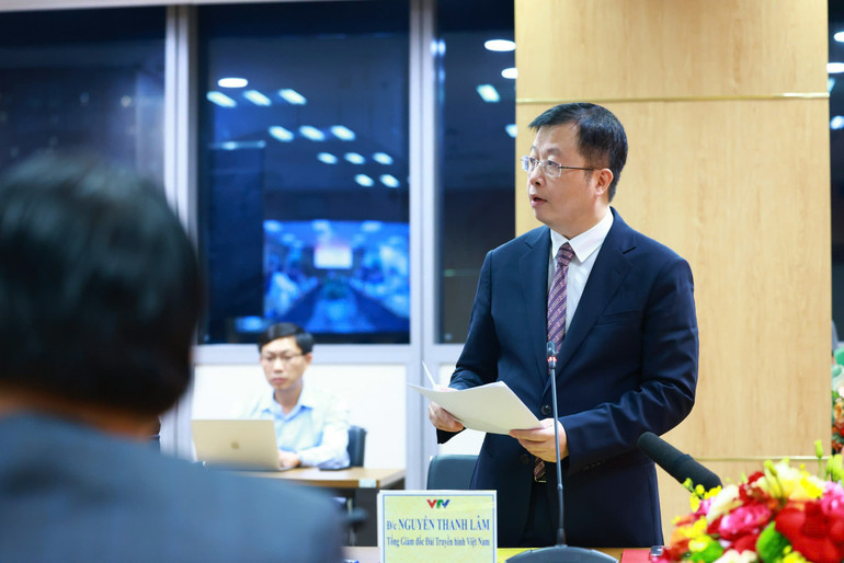 Tân Tổng Giám đốc VTV Nguyễn Thanh Lâm phát biểu ý kiến. (Ảnh: Trần Hải).