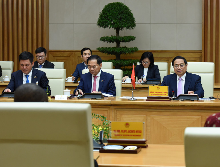 Thủ tướng Phạm Minh Chính phát biểu ý kiến tại buổi hội kiến. (Ảnh: TRẦN HẢI)