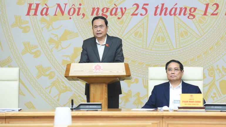 Chủ tịch Quốc hội Trần Thanh Mẫn phát biểu ý kiến tại Hội nghị. (Ảnh: TRẦN HẢI)